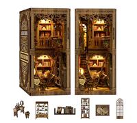 DIY Book Nook Kit for Adults, 3D Wooden Mini Library DIY Miniature House Kit Bookshelf Insert Decor with LED Lights Craft Kits