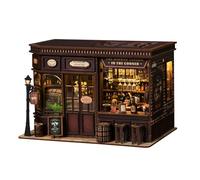 DIY Book Nook Kit for Adults - Corner Tavern Miniature Pub with LED Light, Wooden 3D Puzzle Bookshelf Insert, Vintage Pub Scene Decor Craft Kit, Gift for Book Lovers