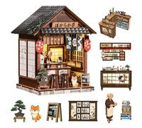 DIY Book Nook Kit Japanese Izakaya Miniature House Model 3D Wooden Puzzle Bookshelf Insert 222 PCS Creative Gift for Adults Color1