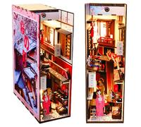 DIY Book Nook Kit - Japanese Style Miniature Dollhouse Kits with Human Body Sensor LED Light, 3D Puzzle Art Bookends, Model for Adults (Sakura Town)