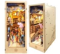 DIY Book Nook Kit - Japanese Style Miniature Dollhouse Kits with Human Body Sensor LED Light, 3D Puzzle Art Bookends, Model for Adults (Japanese Alley)