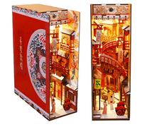 DIY Book Nook Kit - Japanese Style Miniature Dollhouse Kits with Human Body Sensor LED Light, 3D Puzzle Art Bookends, Model for Adults (Dunhuang Town)