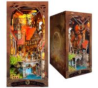 DIY Book Nook Kit The Secret Valley of Rings - Dark Dragon & Knight & Castle 3D Puzzle, Handcrafted Bookend for Adult