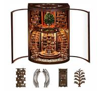 DIY Book Nook Kits for Adults - 3D Wooden Puzzle BookNook Miniature House with LED Light - Bookshelf Decor Library Diorama Kit - Model Building Bookend for Teens Book Lover Gifts - Dreamy Bookstore