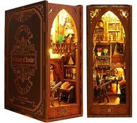 DIY Book Nook Miniature Kit for Bookshelf Insert Decorative Bookend Stand with LED 3D Wooden Puzzle for Adults Book Nook Kit (Library of Books)