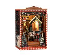 DIY book nook - Snow Kingdom White Pavilion Bookend Made of Wood and 3D Puzzle with LED Light, craft kit for adults, book nook kit