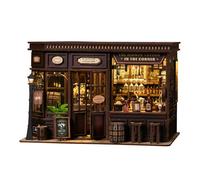 DIY Bookend Cottage with LED Light, 3D Wooden Miniature Cottage Model, DIY Creative Handecraft Book Nook Model Gift for Adults Hobbyist (Corner Tavern)