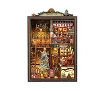 DIY Bookend Cottage with LED Light, 3D Wooden Miniature Cottage Model, DIY Creative Handecraft Book Nook Model Gift for Adults Hobbyist (Christmas Shop)