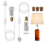 DIY Bottle Lamp Kit, 2 Pack E14 Bulb Holder with 240 cm Plug in Cord, White Bottle Light Adaptor, Lamp Kits Do it Yourself, Light Fittings for Table, Support Add Lampshade, for Living Room