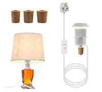 DIY Bottle Lamp Kit, Lamp Kits Do it Yourself, E27 Edison Screw Bottle Lamp Holder Adaptor, Wine Bottle Table Lamp Kit, Support Add Lampshade, With 3 Sizes of Stoppers, 240cm Pendant Lamp Kit