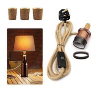DIY Bottle Lamp Kit, Lamp Kits Do it Yourself, E27 Srew Lamp Holder with 240cm Hemp Cable, Brass Bottle Lamp Adaptor Kit, Wine Bottle Table Lamp Kit, Ceramic Lamp Socket, Include 3 Sizes of Stoppers