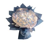 DIY Butterfly Flower Bouquet Gift Kit Set, 33PCS Realistic Artificial Flower Bouquet with LED String Lights, Creative Unfinished Material Kit (Blue)