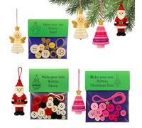DIY Button Christmas Ornament Kit 3Pcs, Fun Santa Angel Pink Christmas Tree Button, DIY Santa Claus Xmas Tree Hanging Decoration Handmade Xmas Birthday Gifts for Kids Adults