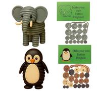DIY Button Craft Kit, Animal Theme Fun Christmas Buttons, Elephant and Penguin ChristmasTree Ornaments, Make Your Own Christmas Decorations, Home Decor, Fun Gift for Friends and Family