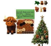 DIY Button Highland Cow Craft Kit,DIY Christmas Button Highland Cow Ornament Making Set,Animal Theme Buttons Christmas Tree Ornament Kit with Turtle Owl Rabbit,Gift for Lovers Friends