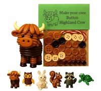 DIY Button Highland Craft Kit Funny Animal Theme Cow Rabbit Turtle Squirrel Owl Raccoon Cute Christmas Crafts Ornament Kit for Holiday Decoration Xmas Party Supplies Favors Gifts