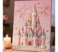 DIY Castle Pearl Painting Kit, DIY 3D Pearl Painting Kit, Castle-Inspired Design, Diamond Dots Beads Canvas Arts for Wall Decor, Pearls Art Kits for Adults & Beginners (Pink)