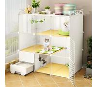 DIY Cat Cage with Litter Box, Cat Enclosure with Transparent Panel, Cat Playpen with Ladder, Detachable Metal Wire Small Animal Cages, for Kitten Small Animals,White B-44x15x47