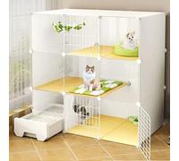 DIY Cat Cage with Litter Box, Cat Enclosure with Transparent Panel, Cat Playpen with Ladder, Detachable Metal Wire Small Animal Cages, for Kitten Small Animals,White B-44x15x43