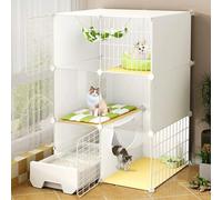 DIY Cat Cage with Litter Box, Cat Enclosure with Transparent Panel, Cat Playpen with Ladder, Detachable Metal Wire Small Animal Cages, for Kitten Small Animals,White B-30x15x43