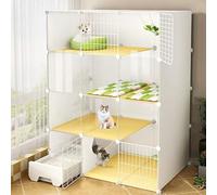 DIY Cat Cage with Litter Box, Cat Enclosure with Transparent Panel, Cat Playpen with Ladder, Detachable Metal Wire Small Animal Cages, for Kitten Small Animals,White a-44x19x58
