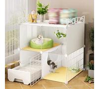 Diy Cat Cage With Litter Box, Transparent Cat Playpen With Ladder, Detachable Metal Wire Enclosure For Kittens & Small Pets,White a-30x15x32