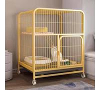 DIY Cat Enclosure - 2-Tier Indoor Playpen with Metal Wire, Rolling Pet Cage for 1-2 Cats, Rabbits & Small Animals - Portable Indoor/Outdoor Use (Yellow, 76x54x85cm)