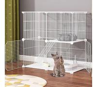 DIY Cat Enclosure Kit - Detachable 2-Tier Metal Playpen for Cats, Kittens, Ferrets, and Small Animals - Safe Exercise Space, Indoor/Outdoor Use, White