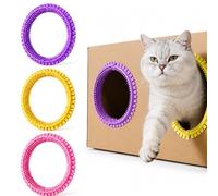 DIY Cat Grooming Ring for Cardboard Box, Adjustable Cat Tunnel Brush, Self Groomer, Massage Scratcher and Loose Fur Remover Toy for Indoor Cats, 3 Pack (Mixed colors)