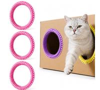 DIY Cat Grooming Ring for Cardboard Box, Adjustable Cat Tunnel Brush, Self Groomer, Massage Scratcher and Loose Fur Remover Toy for Indoor Cats, 3 Pack (Pink)
