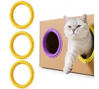 DIY Cat Grooming Ring for Cardboard Box, Adjustable Cat Tunnel Brush, Self Groomer, Massage Scratcher and Loose Fur Remover Toy for Indoor Cats, 3 Pack (Yellow)