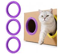 DIY Cat Grooming Ring for Cardboard Box, Adjustable Cat Tunnel Brush, Self Groomer, Massage Scratcher and Loose Fur Remover Toy for Indoor Cats, 3 Pack (Purple)