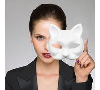 DIY Cat Halloween For Kids Adults White Cat Animal Hand Painted Face Animal Party Cosplay Costume 10 Pigment Set 3ml Black Masquerade mask(E-White,18X17CM)