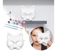 DIY Cat Halloween For Kids Adults White Cat Animal Hand Painted Face Animal Party Cosplay Costume 10 Pigment Set 3ml The mask Costume Adult(White-c,18X17CM)