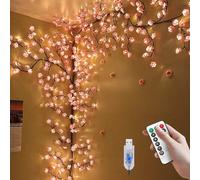 DIY Cherry Blossom Lights,7.55 FT 144 LED Cherry Blossom Tree Branch Light,8 Modes Light Up Pink Wall Decorations for Bedroom,Christmas,Dimmable Vines with Flower Fairy Light,Remote,Timer