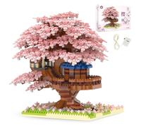 DIY Cherry Blossom Tree House Sakura Tree House Collection Building Set Micro Building Blocks Set Artificial Cherry Flowers Mini Brick House Building Kit Creative Gift