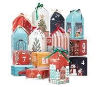 DIY Christmas Advent Calendar Boxes to Fill, 25 Numbered Empty Advent Calendar Houses Boxes, Countdown Advent Calendars Surprise Gift Boxes for Kids Family Friends, XMAS Holiday Decor -25 Designs