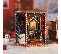 DIY Christmas Bookstore for Adults, Winter Wonderland Miniature Kit with LED Lights - 3D Wooden Puzzle Craft Model, Holiday for Family & Friends, Snow Realm Wei Pavilion Decor