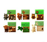 DIY Christmas Button Animal Decoration Kit - Acrylic 3D Ornaments for Tree - Fun Family Craft Set with Cute Shapes Including Cow - Owl - Rabbit - Squirrel - Raccoon -(6pcs)