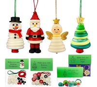DIY Christmas Button Ornament Craft Kit,All Ages Fun Making Set with Santa Snowman Angel Decor, Holiday Tree Hanging Ornaments for Stocking Fillers (4Pcs,A)