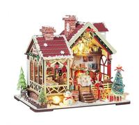 DIY Christmas Miniature House Kit, DIY Book Nook Mini Wooden House Building Kits for Adults, Xmas Eve Snowflake Building with LED Light, Model Birthday Gifts for Family/Friends