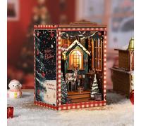 DIY Christmas Miniature House Kit, DIY Book Nook Mini Wooden House Building Kits for Adults, Xmas Eve Snowflake Building with LED Light, Model Birthday Gifts for Family/Friends