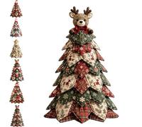 DIY Christmas Quilted Fabric Tree Kit, Patchwork Kits, Christmas Quilt Kits for Beginners, 3D Padded Sewing Project Patchwork Craft Kits, Handmade Tabletop Decor, No-Sew Pasting Christmas Tree (F)