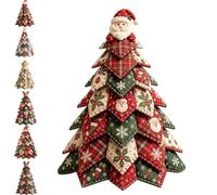 DIY Christmas Quilted Fabric Tree Kit, Patchwork Kits, Christmas Quilt Kits for Beginners, 3D Padded Sewing Project Patchwork Craft Kits, Handmade Tabletop Decor, No-Sew Pasting Christmas Tree (D)