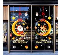 DIY Christmas Windows Stickers Large Moon Wreath Snowflakes Santa Claus Wall Window Clings Door Mural Decals Static Sticker for Showcase Winter Party Decorations
