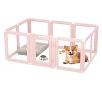 DIY Clear Acrylic Dog Playpen Indoor, Transparent Easy Cleansing Puppy Fence with Suction Cup, Easy-Assemble Indoor Whelping Crate for Small Puppies (23.6" H, 10PCS), Pink