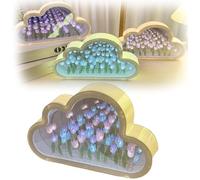 DIY Cloud Tulip Mirror Night Light, Assembled Artificial Flower Lamp Valentine's Day Gift Cloud Mirror Tulip Flower Sea Night Light Handmade Simulation Flower Bedroom Cloud Tulip Table Lamp (Mixed)