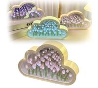 DIY Cloud Tulip Mirror Night Light, Assembled Artificial Flower Lamp Valentine's Day Gift Cloud Mirror Tulip Flower Sea Night Light Handmade Simulation Flower Bedroom Cloud Tulip Table Lamp (Pink)