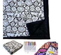 DIY Coloring Blanket, Color Your Own Sherpa Fleece Throw 50×60 Inch, Washable Fabric for Re-Coloring, Cozy Kids Bedroom Sofa Décor with Coloring Pens, Creative Personalized Gift (Highland Cattle)