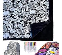 DIY Coloring Blanket, Coloring Blankets for Adults, Color Your Own Blankets, Creative Personalized Drawing Art Project, Soft Cozy Fleece Drawing Throw Bedroom Decor (Tech, With 12 Pens)